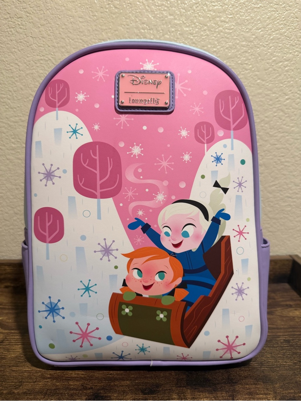 Loungefly Pink & Lavender Elsa and Anna Sled Mini Backpack